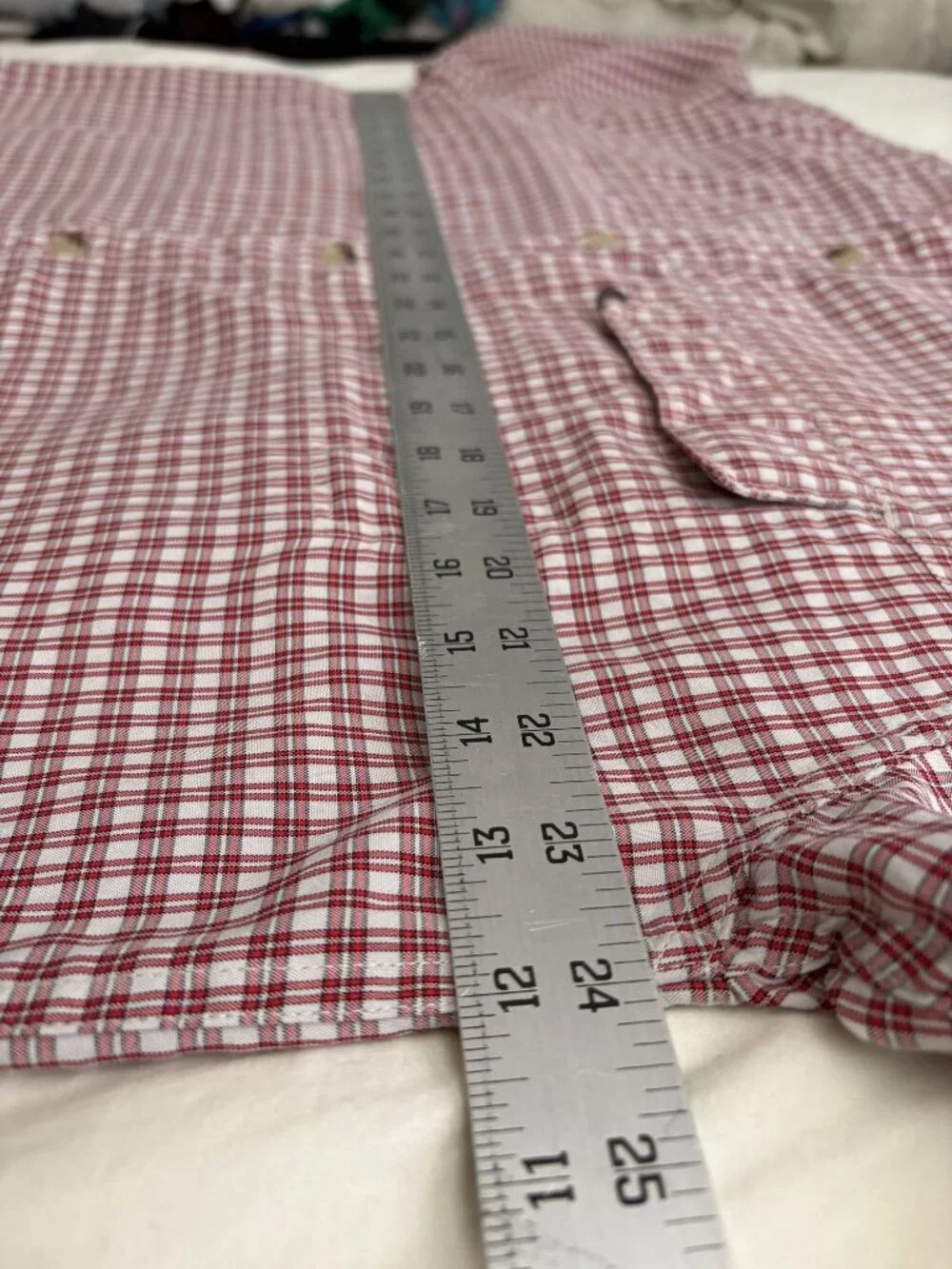 The North Face Men's Short Sleeve Plaid Shirt L Red Modal Zip Pocket Outdoor